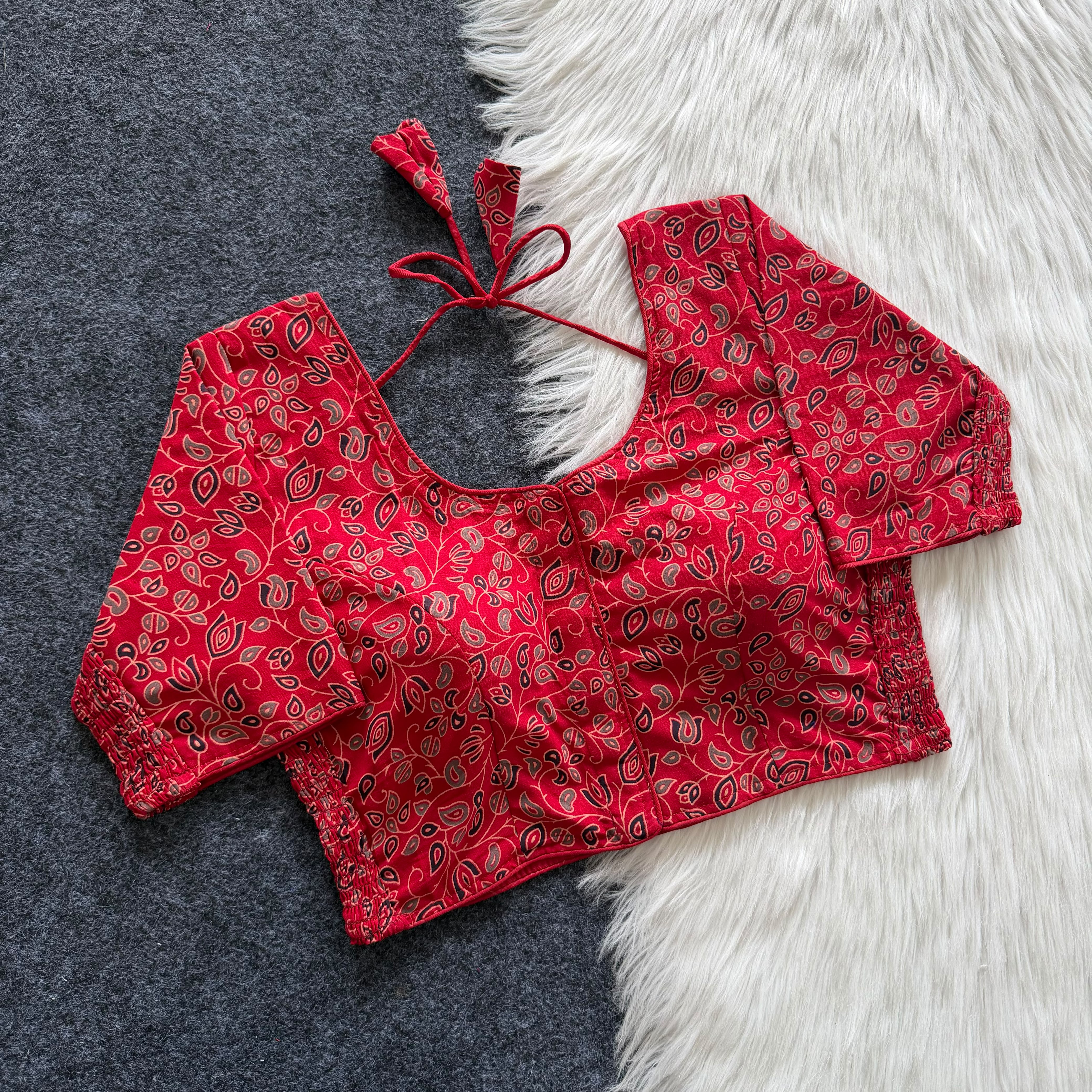 Pure Cotton Hand Block Print Side-Elastic Blouse